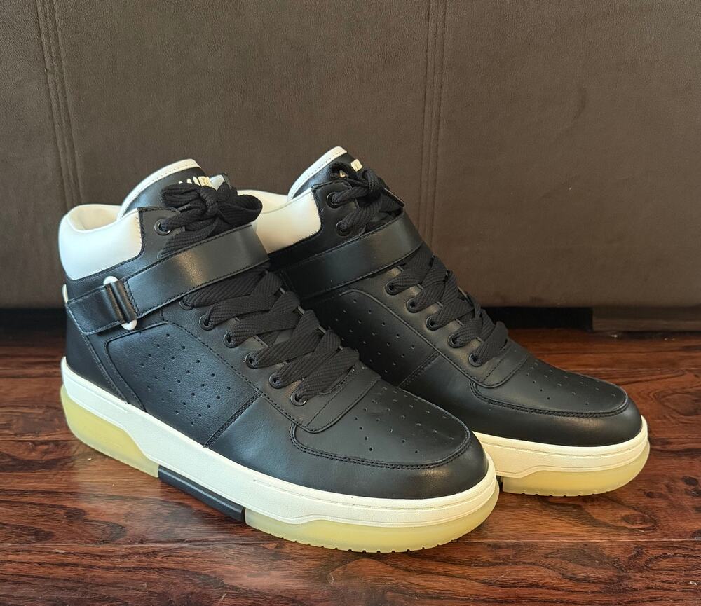$895 NIB AMIRI Skel Top High Sneakers Black White Nubuck Leather Men's 48(15)